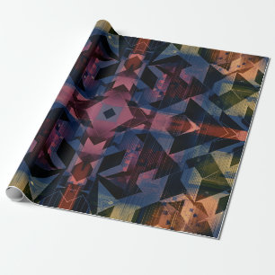 Geometric Abstract Pattern With Blueish Flowet Wrapping Paper