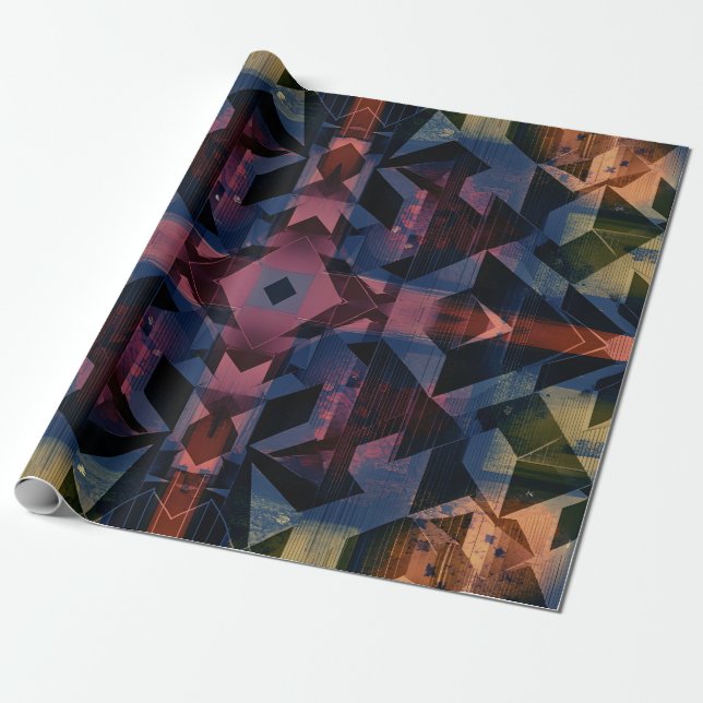 Geometric Abstract Pattern With Blueish Flowet Wrapping Paper (Unrolled)