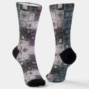 Geometric Abstract Pattern with Wireframe Cubes Socks