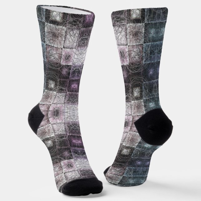 Geometric Abstract Pattern with Wireframe Cubes Socks (Angled)