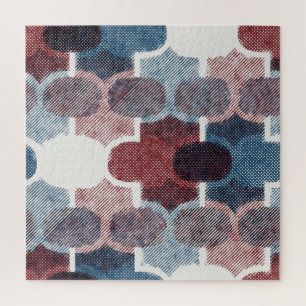 Geometric Abstract Red Blue Pattern Jigsaw Puzzle