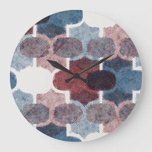 Geometric Abstract Red Blue Pattern Large Clock