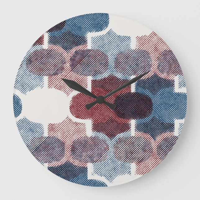 Geometric Abstract Red Blue Pattern Large Clock (Front)