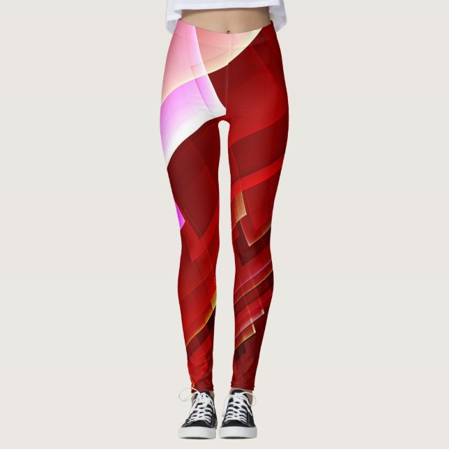 Geometric abstract red pattern leggings (Front)