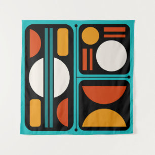 Geometric Abstract Retro Art Turquoise Orange Tapestry