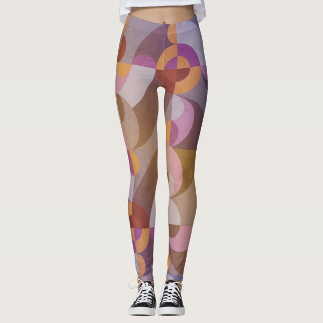 Geometric abstract retro circles Colourful pattern Leggings (Front)