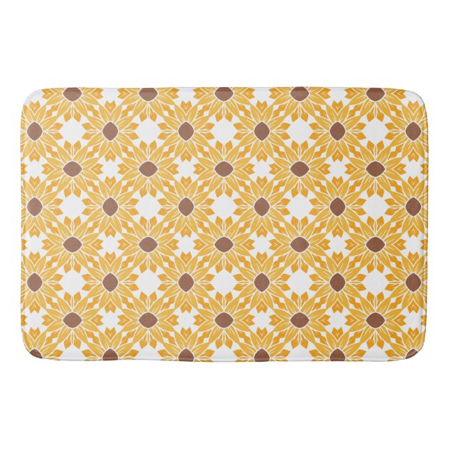 Geometric Abstract Retro Sunflower Pattern White  Bath Mat (Front)