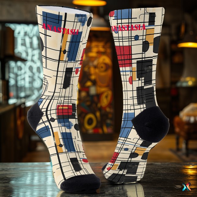 Geometric Abstract Socks with Bold Grid Design (Creator Uploaded)