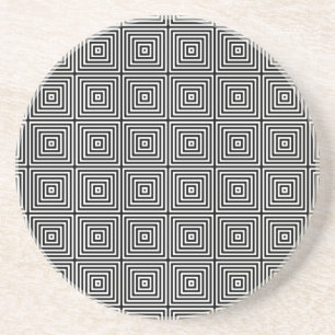 Geometric Abstract Squares in Black and White Coaster