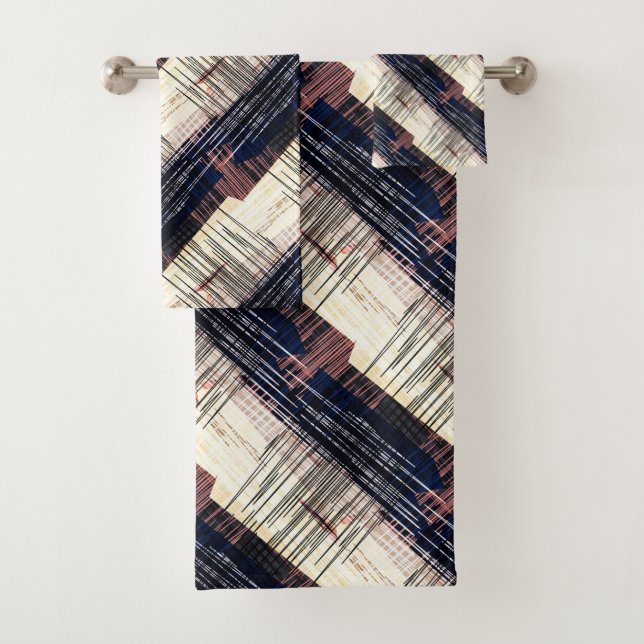 Geometric abstract striped bath towel set (Insitu)