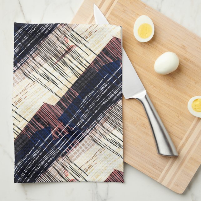 Geometric abstract striped tea towel (Quarter Fold)