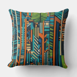 Geometric abstract stripes landscape forest trees  cushion