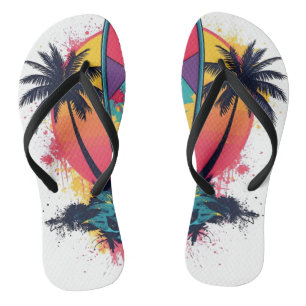 Geometric Abstract Surf Art Flip Flops - Colorful
