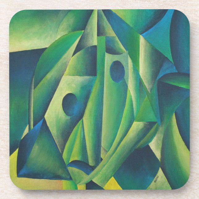 Geometric Abstract Village Woman And Headscarf Coaster (Front)