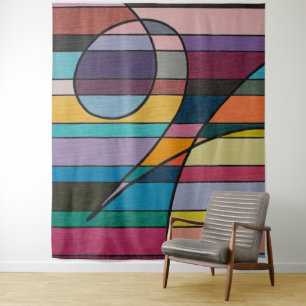 Geometric Abstract with Bold Stripes and Curves Tapestry