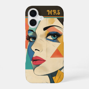 Geometric Abstract Woman with Aqua Eyes iPhone 16 Case