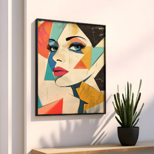 Geometric Abstract Woman with Aqua Eyes Poster
