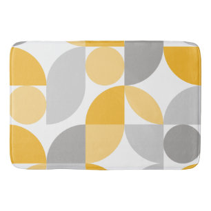 Geometric Abstract Yellow Grey Mid Century Modern Bath Mat