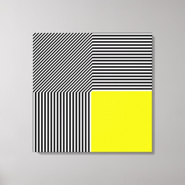Geometric abstraction, B/W stripes yellow square Canvas Print (Front)