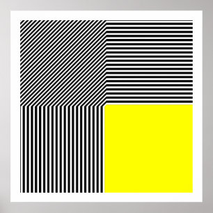 Geometric abstraction, B/W stripes yellow square Poster