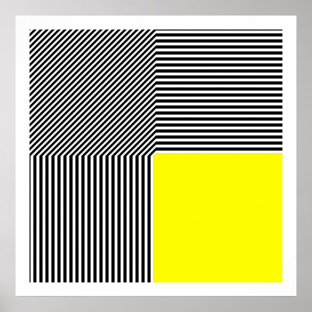 Geometric abstraction, B/W stripes yellow square Poster (Front)