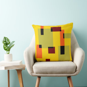 Geometric Abstraction Mint Orange Black Red Yellow Cushion