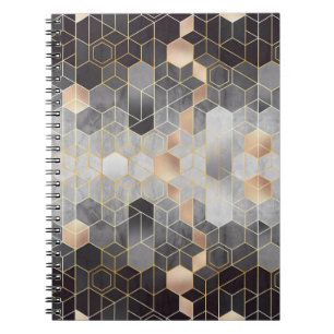 Geometric abstraction of hexagons on a black and w notebook