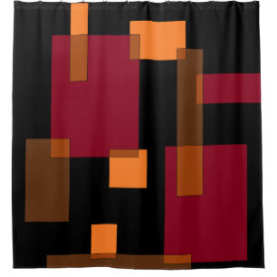 Geometric Abstraction Red Orange Brown Black Shower Curtain