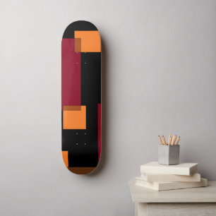 Geometric Abstraction Red Orange Brown Black Skateboard