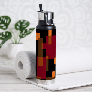 Geometric Abstraction Red Orange Brown Black  Water Bottle