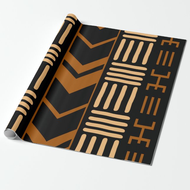 Geometric African Mud Cloth Tribal Giftwrap Wrapping Paper (Unrolled)