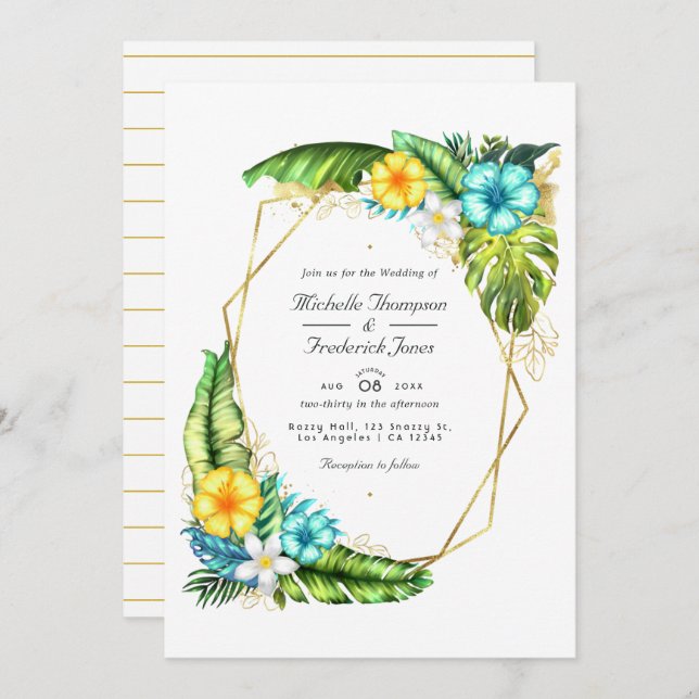Geometric Aloha Tropical Summer QR Code Wedding Invitation (Front/Back)
