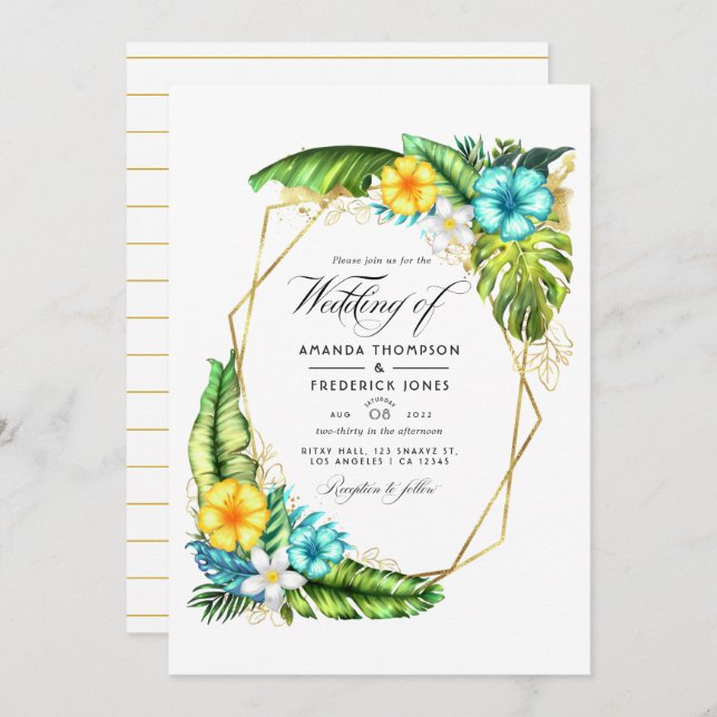 Geometric Aloha Tropical Summer Wedding Photo Invitation (Front/Back)