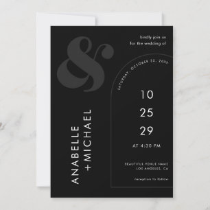Geometric Ampersand Arch & Photo Black and White Invitation