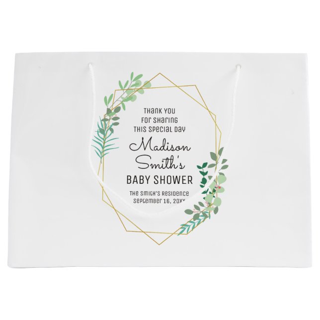 Geometric and Greenery Baby Shower Party Favour Large Gift Bag (Front)