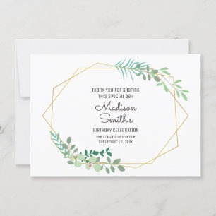 Geometric and Greenery Birthday Thank You Card