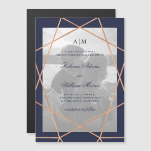 Geometric and Midnight Blue   Photo Save The Date Magnetic Invitation