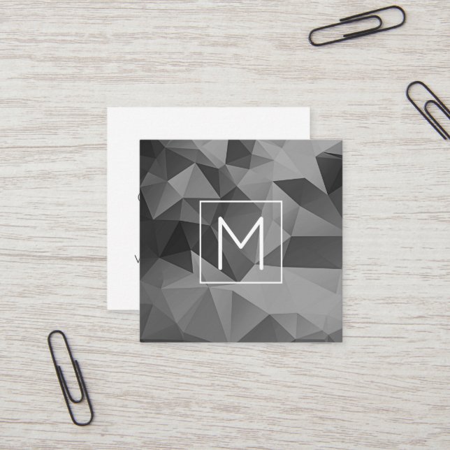 Geometric Angles Initial Grey Tones Modern Cool Square Business Card (Front/Back In Situ)