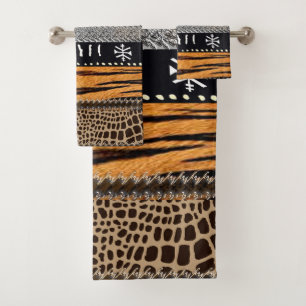 Geometric Animal Motif • Modern Tribal Bath Towel Set