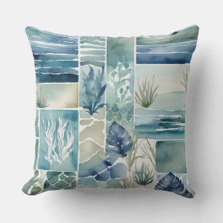 Geometric Aqua Flora Aquarelle Decor Cushion