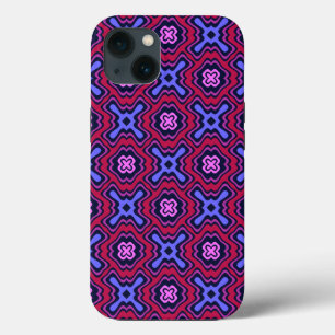 Geometric Arabesque Pattern in Vibrant Pink and Bl iPhone 13 Case