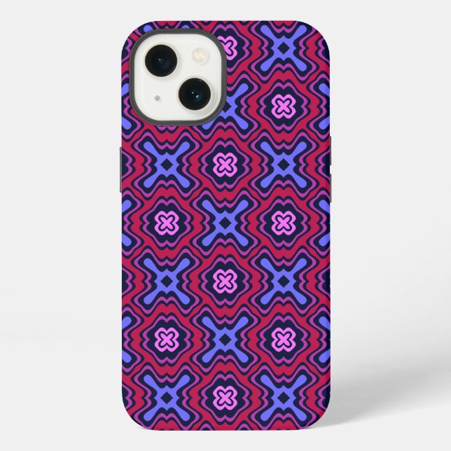 Geometric Arabesque Pattern in Vibrant Pink and Bl iPhone Case (Back)