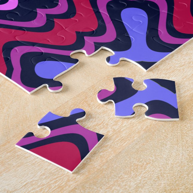 Geometric Arabesque Pattern in Vibrant Pink and Bl Jigsaw Puzzle (Side)