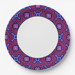 Geometric Arabesque Pattern in Vibrant Pink and Bl Paper Plate