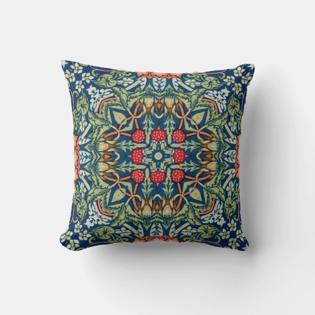 Geometric Arabesque Strawberry Thieves Cushion (Front)