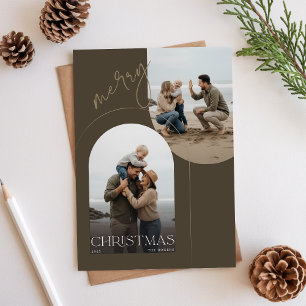 Geometric Arch Family Two Beach Photo Christmas Holiday Postcard