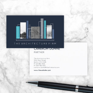 Geometric Architecture Grey Dark Blue Business Card
