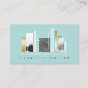 Geometric Architecture Light Teal & Faux Gold Business Card