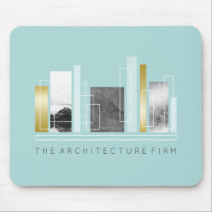 Geometric Architecture Light Teal & Faux Gold Mouse Mat