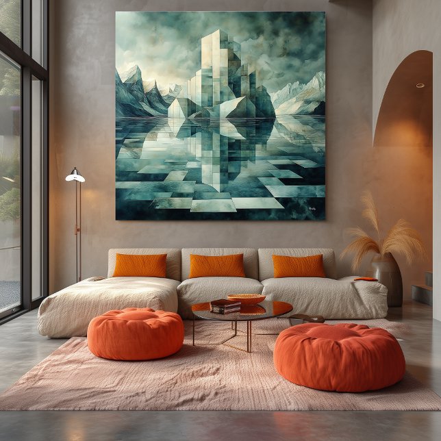 Geometric Arctic Landscape with Icebergs Canvas Print (Creator Uploaded)